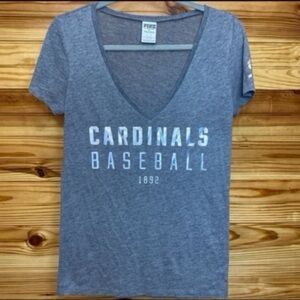 Victoria's Secret PINK x mlb cardinals holographic silver v-neck shirt small